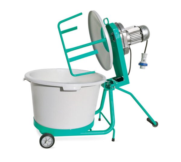 Mescolatore Imer MIX60PLUS con motore monofase, completo di n° 2 vasche e pala standard per miscelazioni professionali.